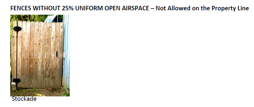 FENCES WITHOUT 25% UNIFORM OPEN AIRSPACE – Not Allowed on the Property Line